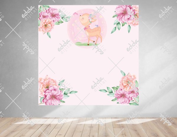 Çiçek ve Ceylan Temalı Doğum Günü Afişi