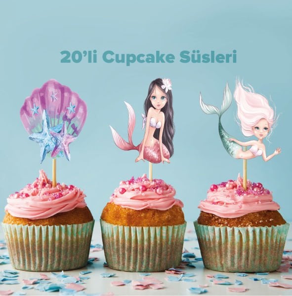 Denizkızı Konseptli Cupcake Süsü